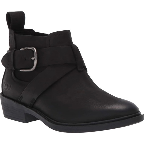 UGG Wylma Black Oiled Leather Moto Booties 1113422 Buckle Western Ankle Boots 7 - Picture 3 of 14